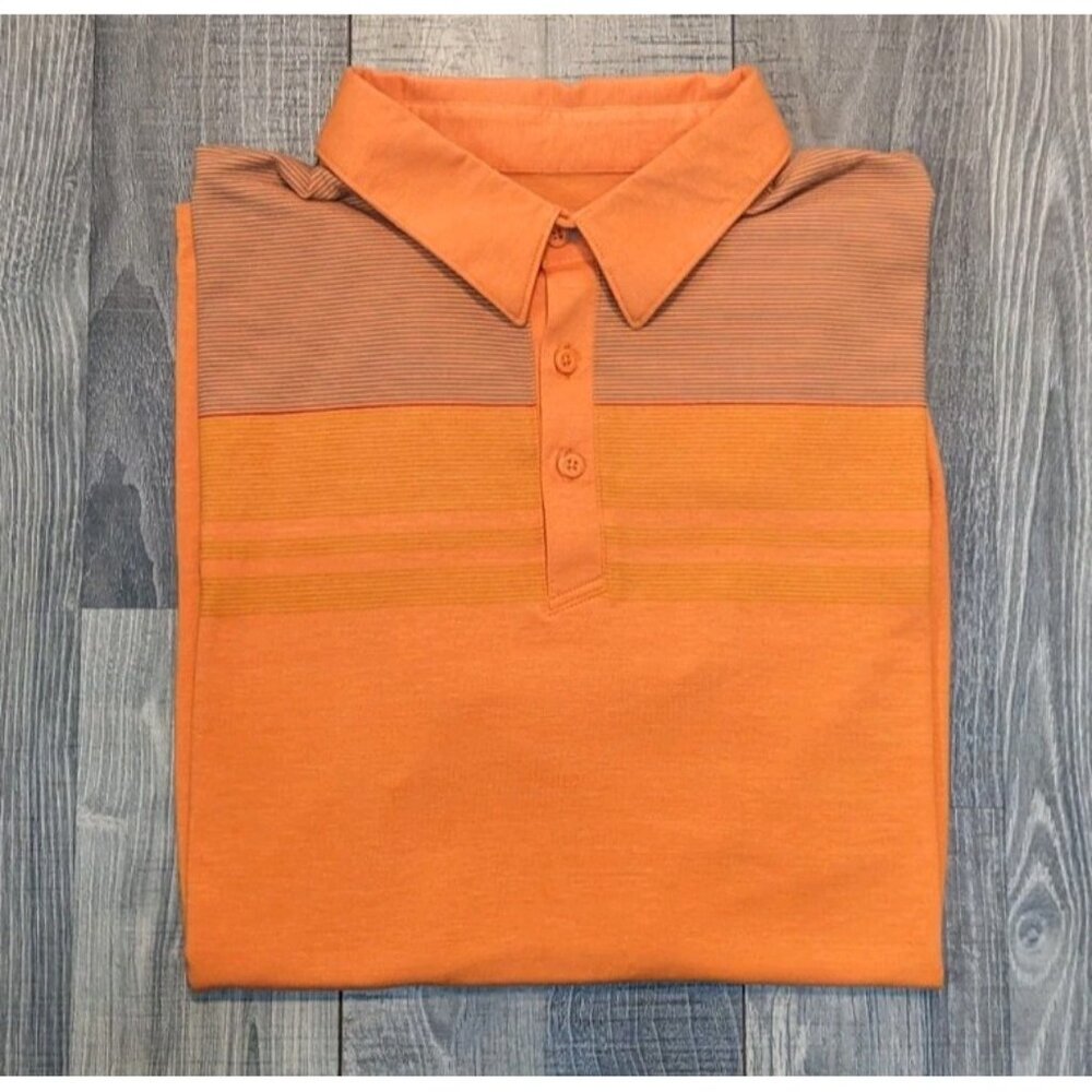 Mountain Hardware Mens XL Shirt Polo‎ Orange Striped Short Sleeve Outdoor - Picture 3 of 11